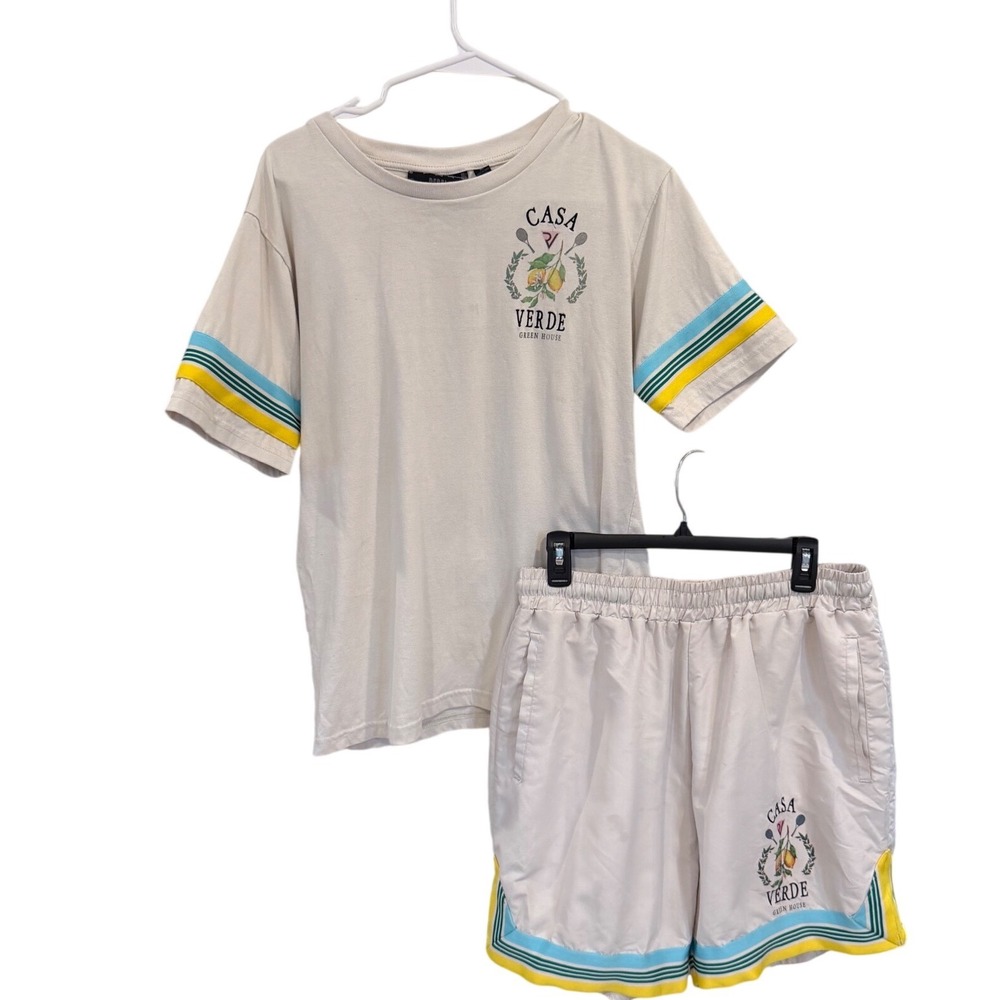 Rebel Vengeance Casa Verde Tennis Graphic Tee and Shorts Set Mens Medium Cream